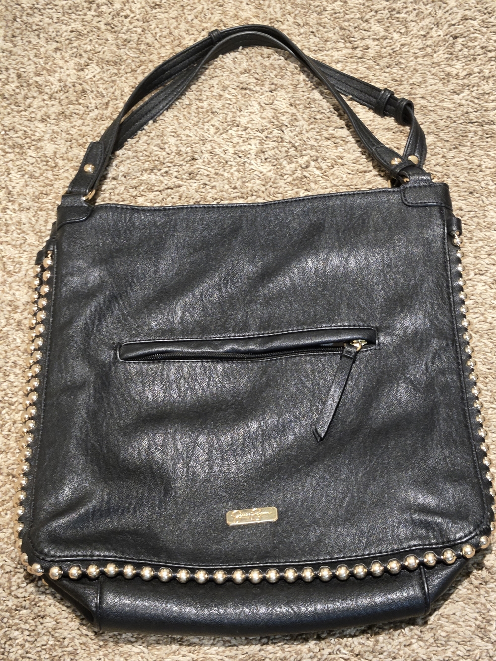 Jessica Simpson Black Hobo Bag with Gold Stud Trim